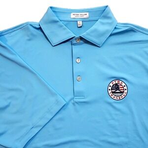 Peter Millar Men's Summer Comfort Polo Size Large Light Blue FTBA TRANSPAC Logo